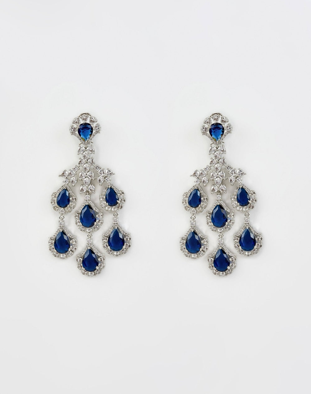 Silver Plated Blue Zircon Dangler Drop Earrings Vivinia by Vidhi Mehra - Fabilicious Fashion