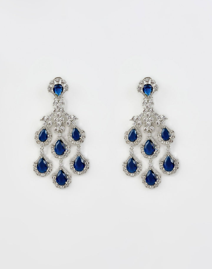 Silver Plated Blue Zircon Dangler Drop Earrings Vivinia by Vidhi Mehra - Fabilicious Fashion