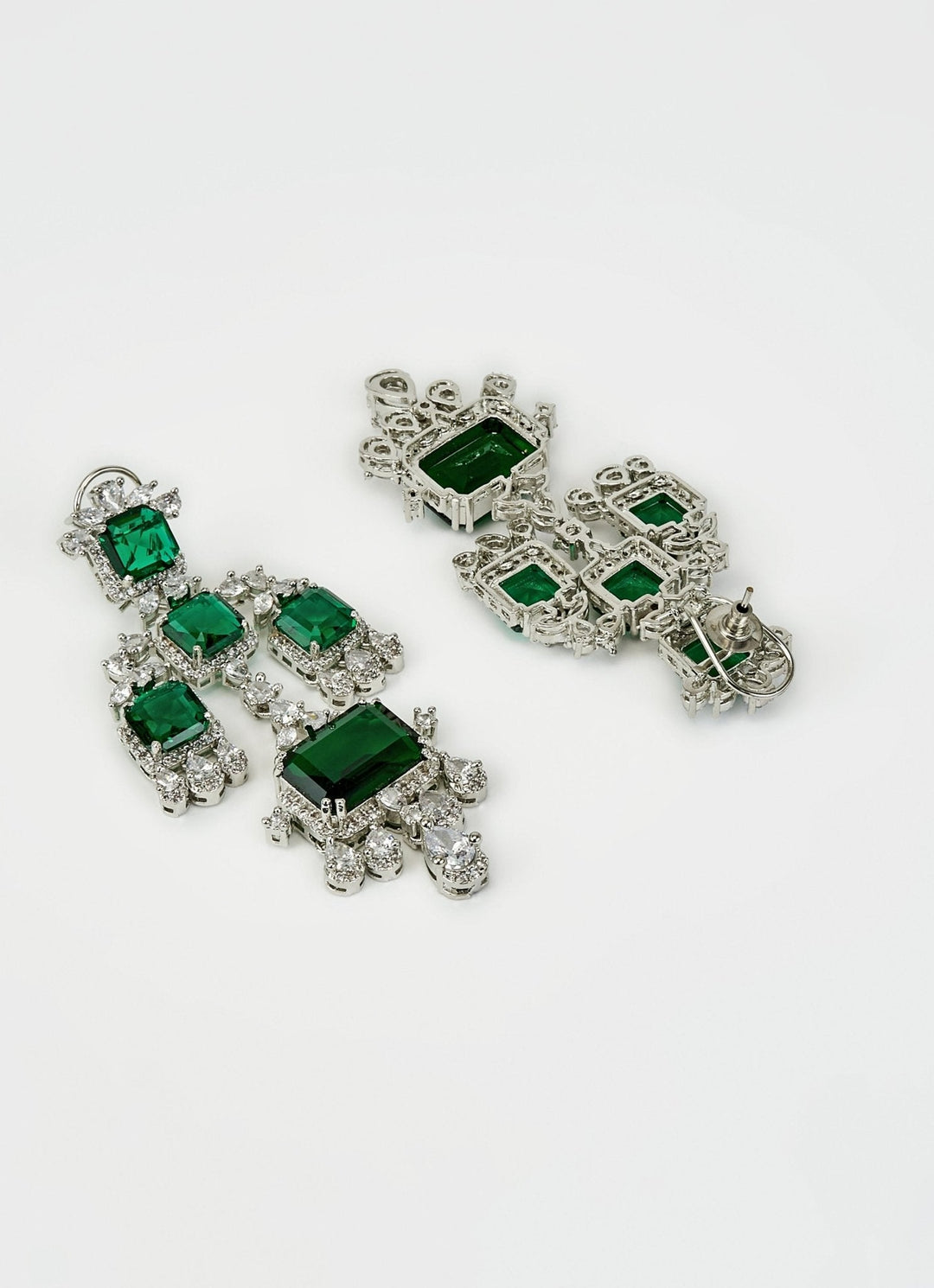Silver Plated Emerald Green And Zircon Dangler Earrings Vivinia by Vidhi Mehra - Fabilicious Fashion