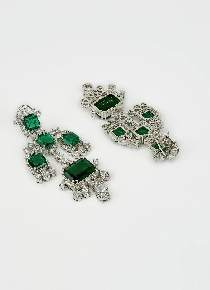 Silver Plated Emerald Green And Zircon Dangler Earrings Vivinia by Vidhi Mehra - Fabilicious Fashion