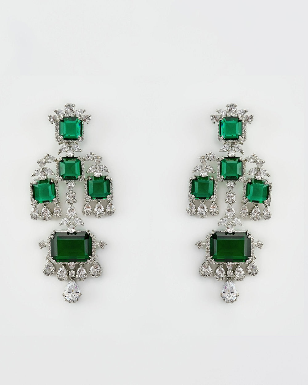 Silver Plated Emerald Green And Zircon Dangler Earrings Vivinia by Vidhi Mehra - Fabilicious Fashion