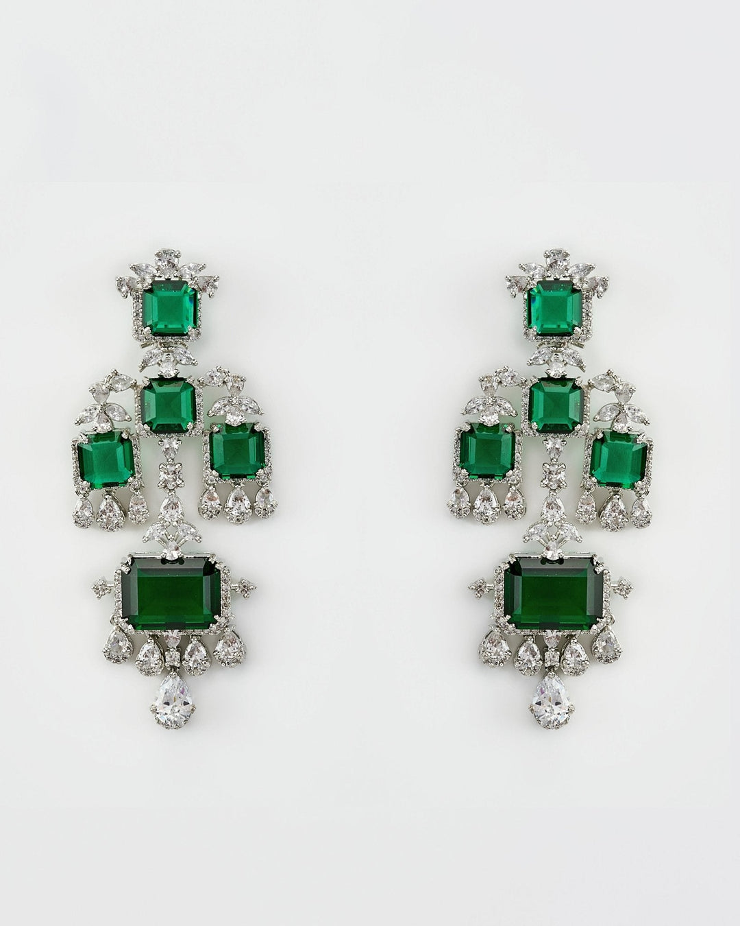 Silver Plated Emerald Green And Zircon Dangler Earrings Vivinia by Vidhi Mehra - Fabilicious Fashion