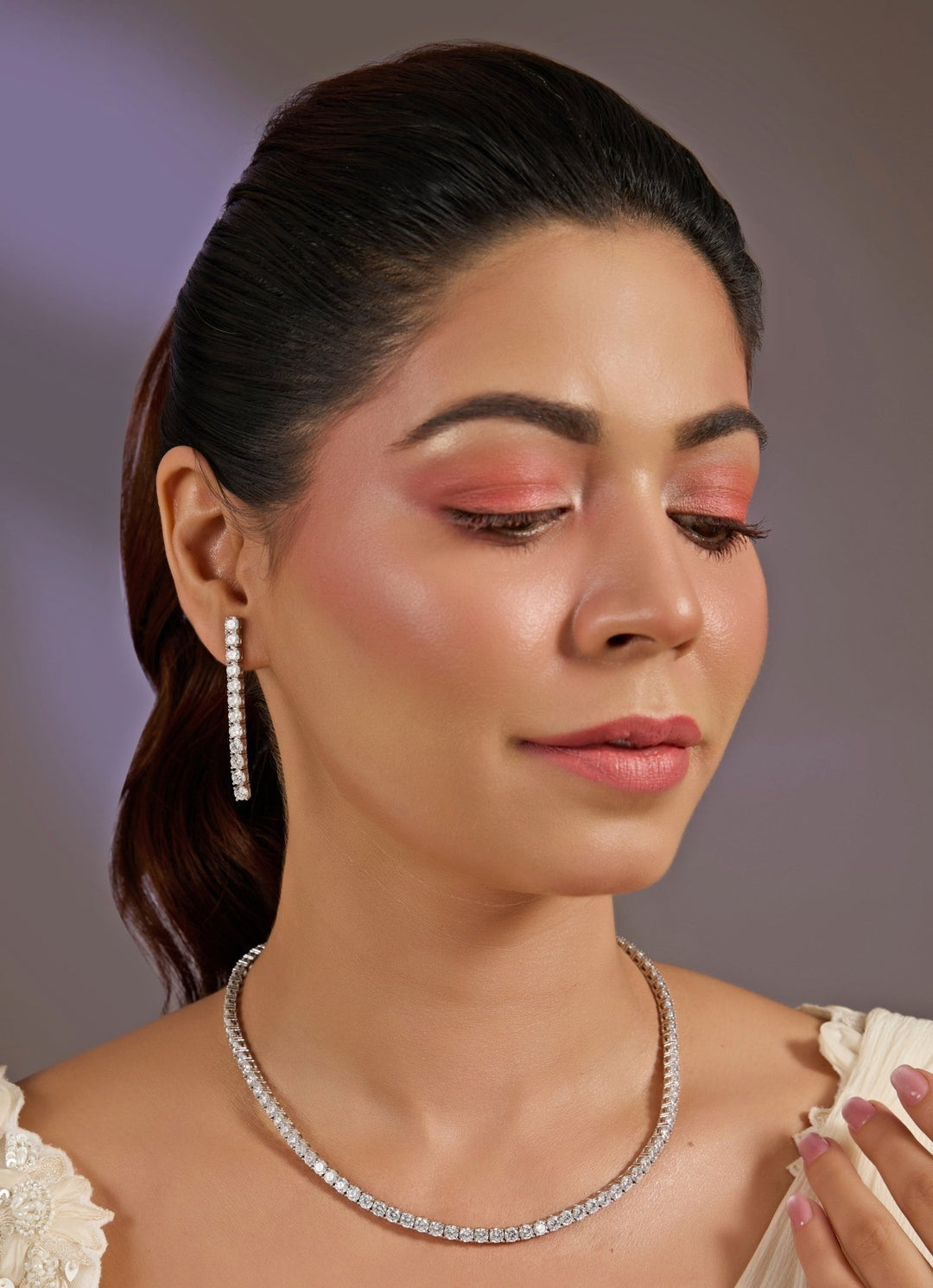 Silver Plated Faux Diamond Necklace Set Vivinia By Vidhi Mehra - Fabilicious Fashion