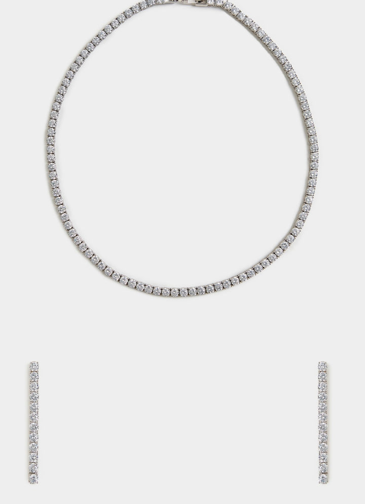 Silver Plated Faux Diamond Necklace Set Vivinia By Vidhi Mehra - Fabilicious Fashion