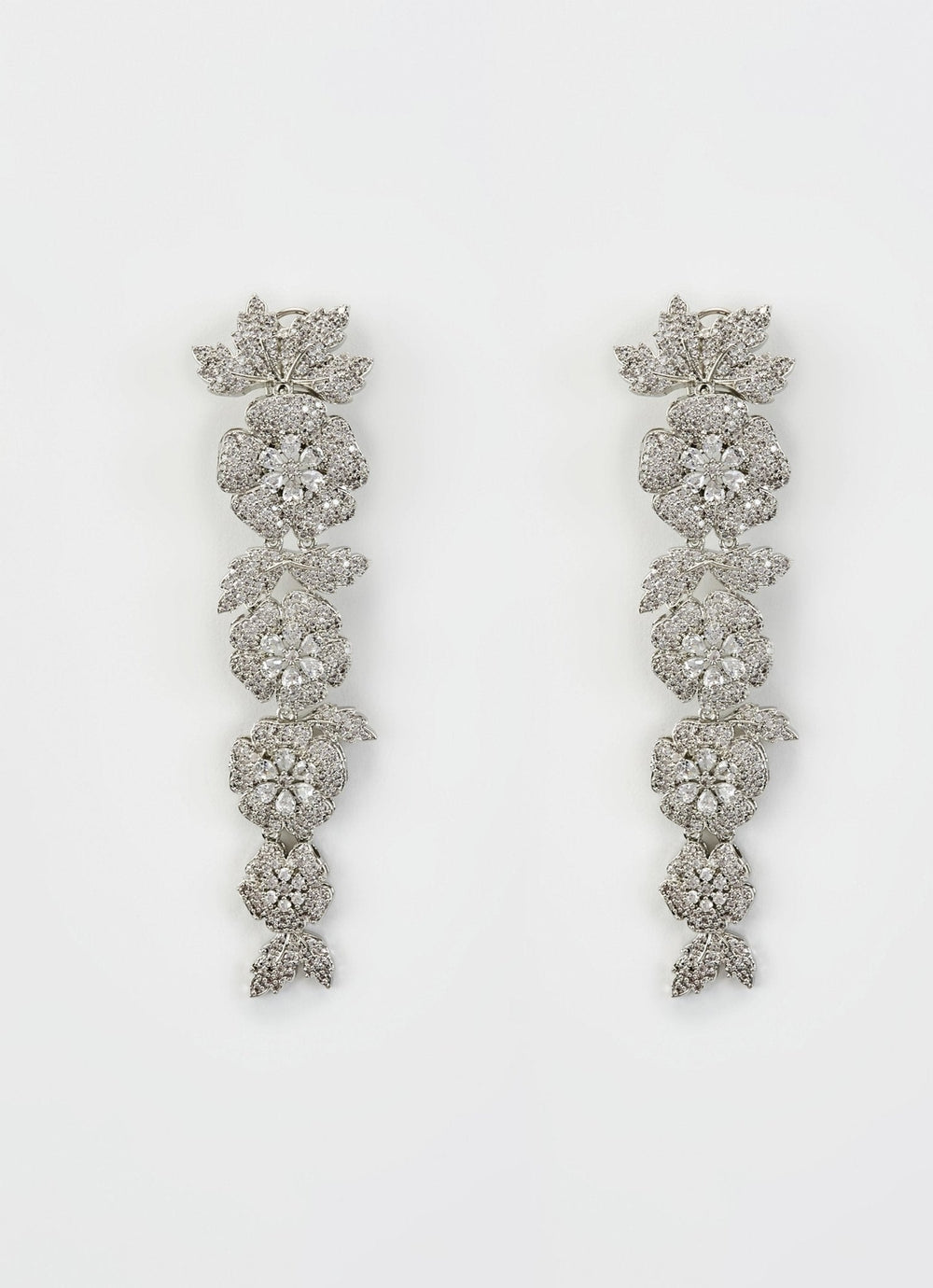 Silver Plated Floral Zircon Long Dangler Earrings Vivinia by Vidhi Mehra - Fabilicious Fashion