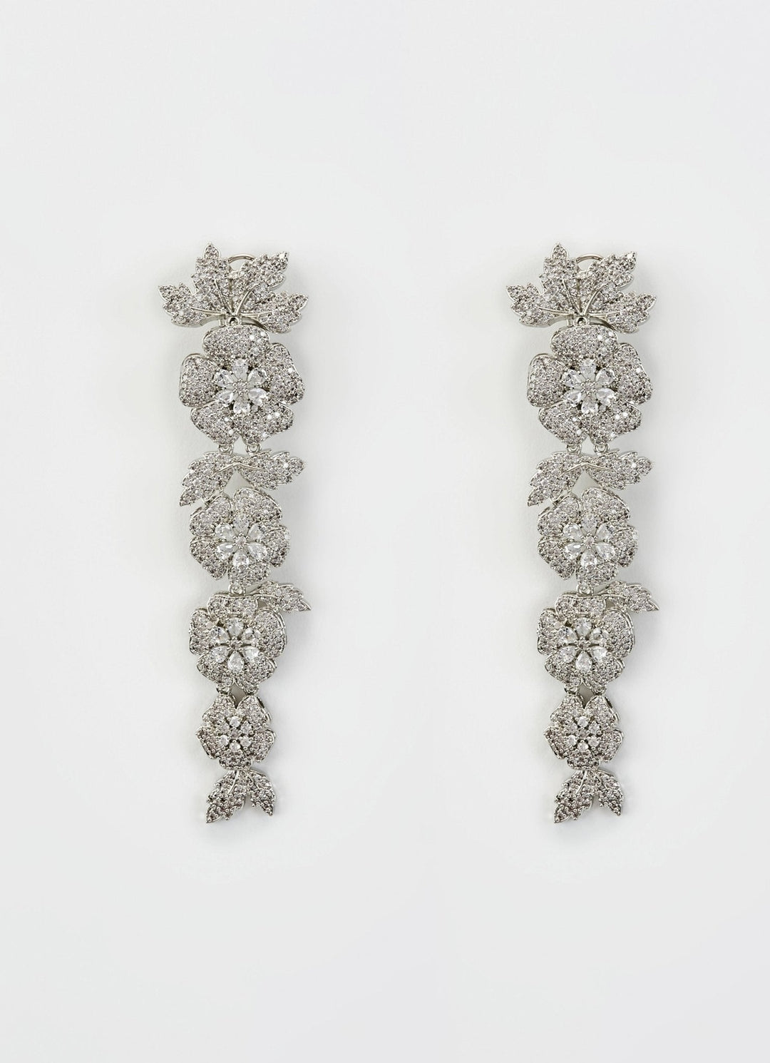 Silver Plated Floral Zircon Long Dangler Earrings Vivinia by Vidhi Mehra - Fabilicious Fashion