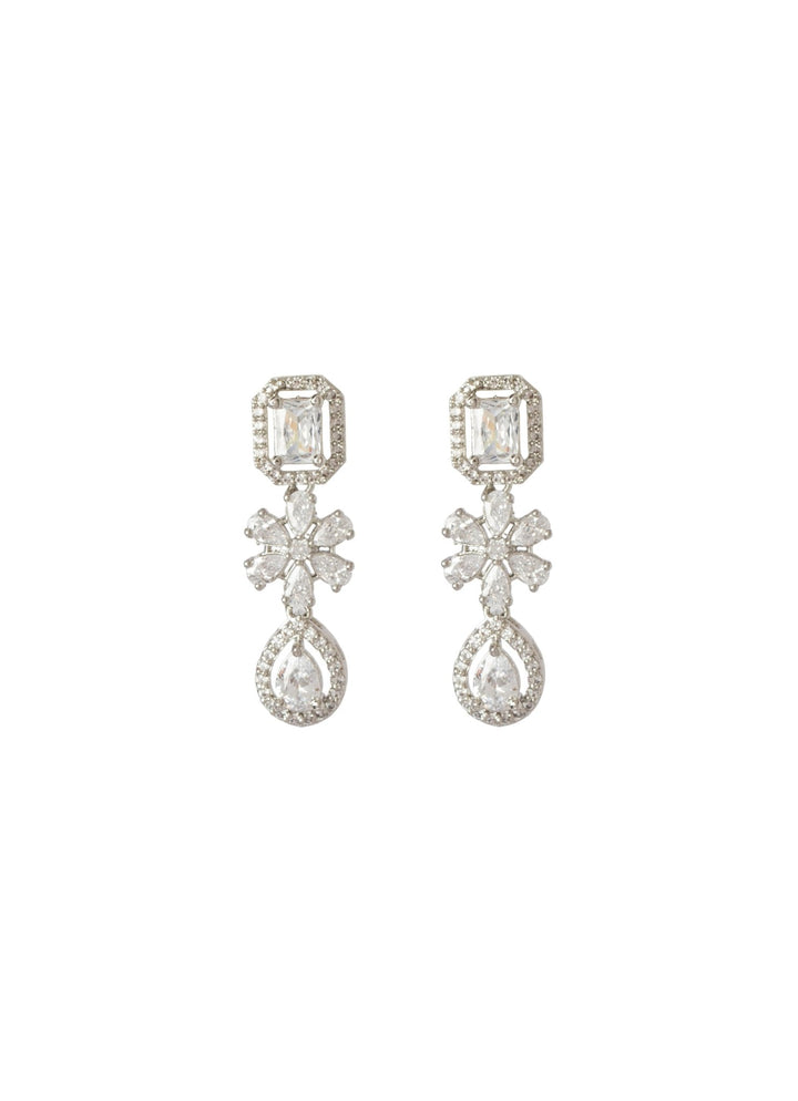 Silver Plated Floral Zircon Necklace Set Vivinia by Vidhi Mehra - Fabilicious Fashion