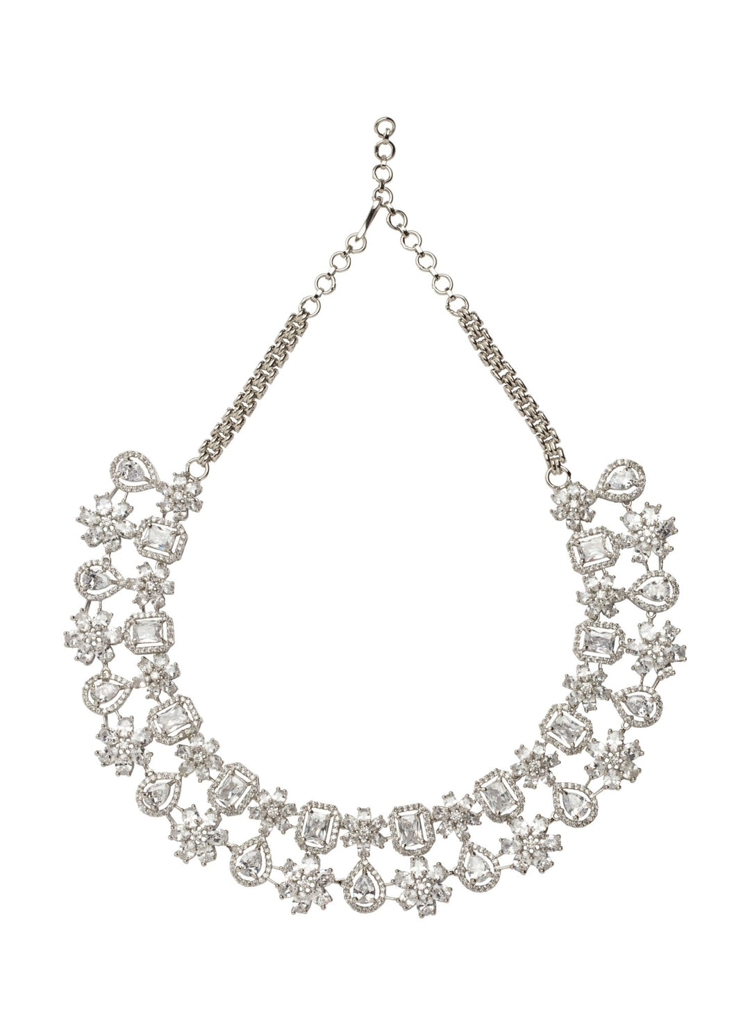 Silver Plated Floral Zircon Necklace Set Vivinia by Vidhi Mehra - Fabilicious Fashion