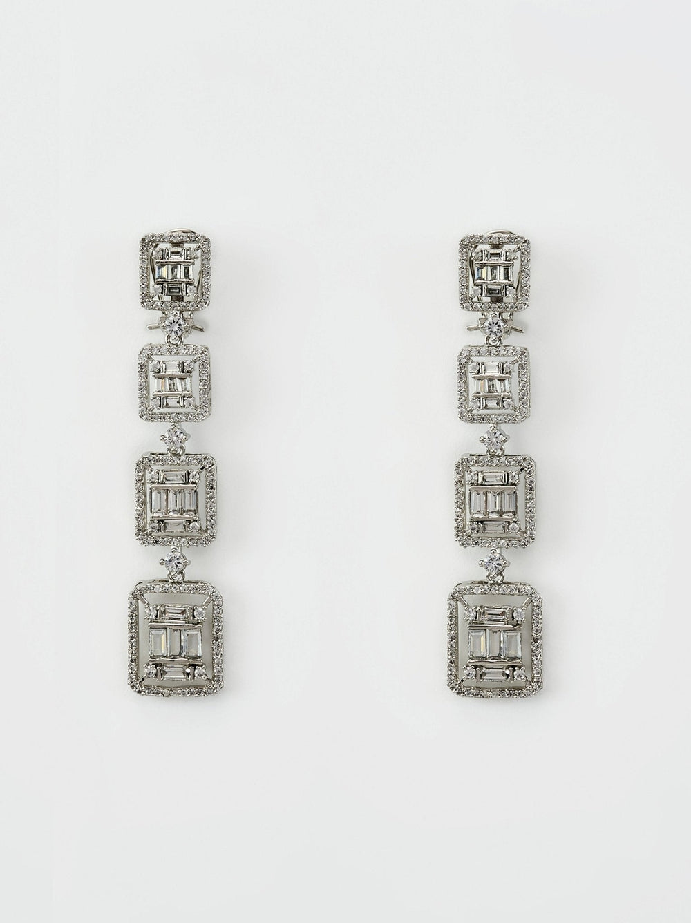Silver Plated Geometric Zircon Dangler Earrings Vivinia by Vidhi Mehra - Fabilicious Fashion