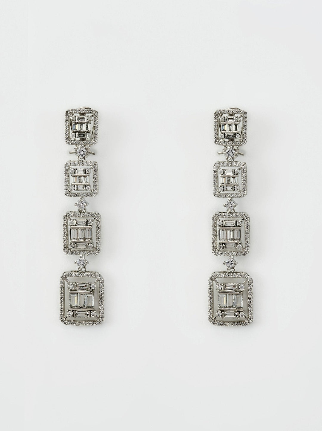 Silver Plated Geometric Zircon Dangler Earrings Vivinia by Vidhi Mehra - Fabilicious Fashion