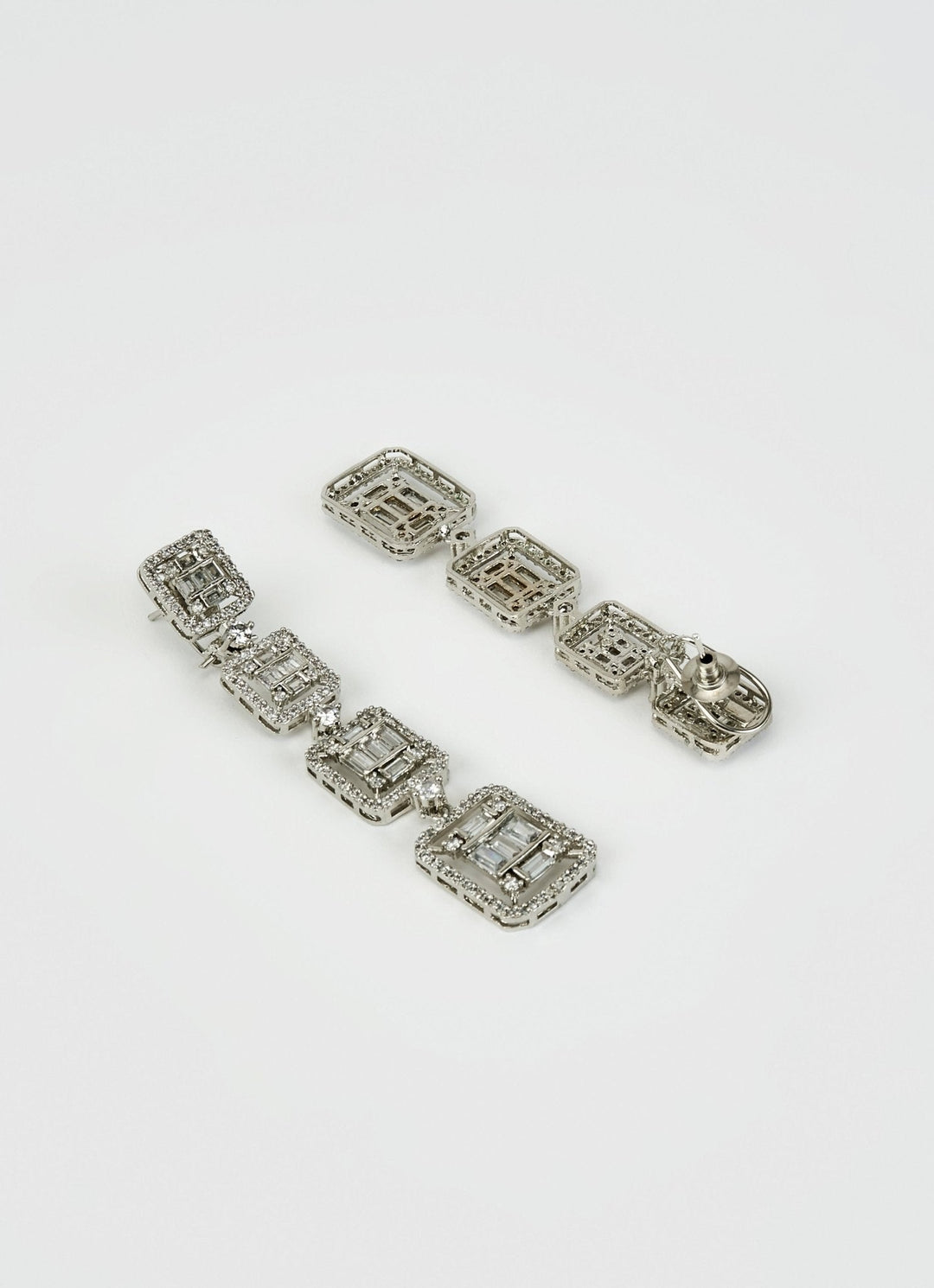 Silver Plated Geometric Zircon Dangler Earrings Vivinia by Vidhi Mehra - Fabilicious Fashion