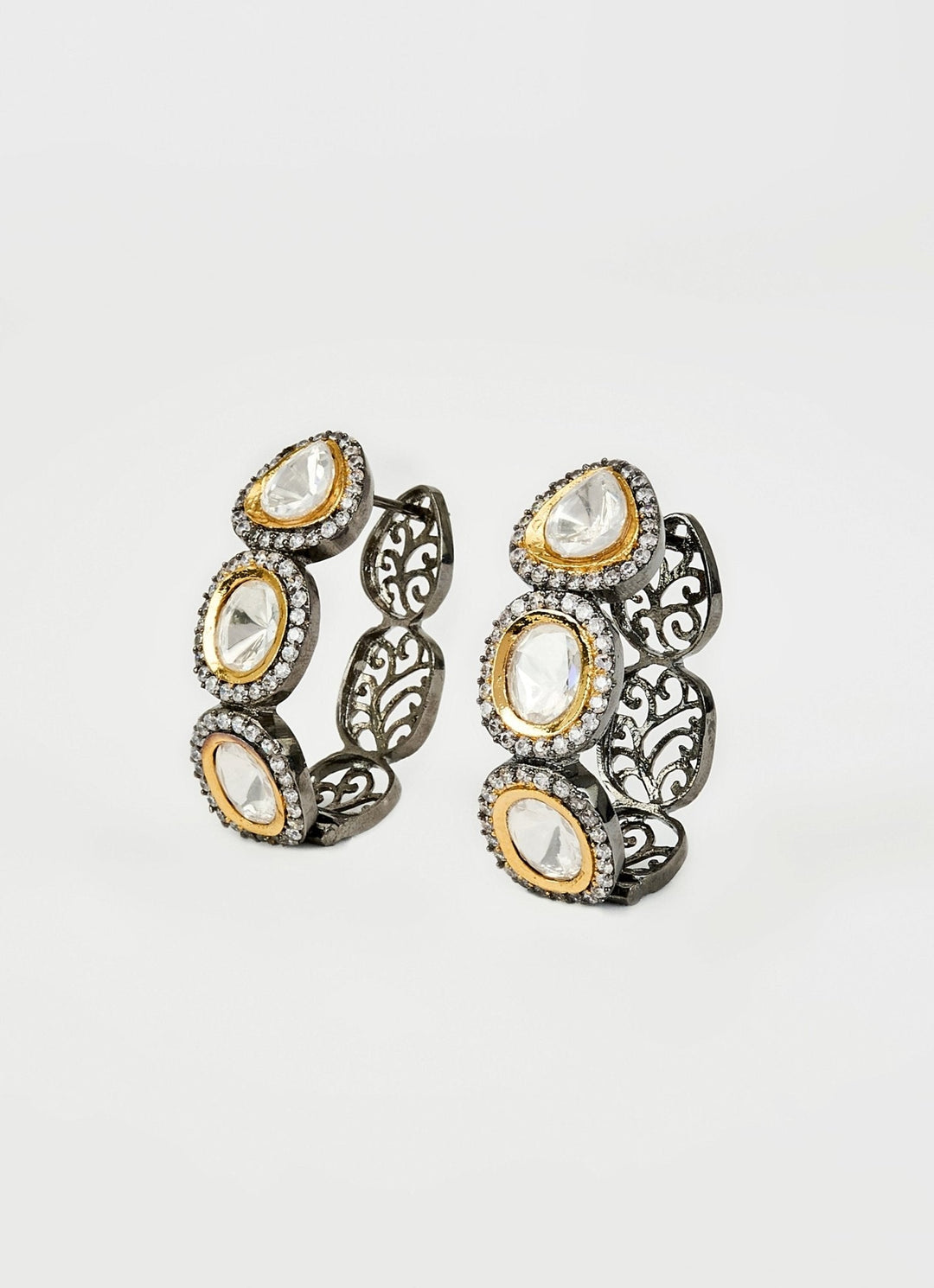 Silver Plated Gold Zircon Hoop Earrings Vivinia by Vidhi Mehra - Fabilicious Fashion