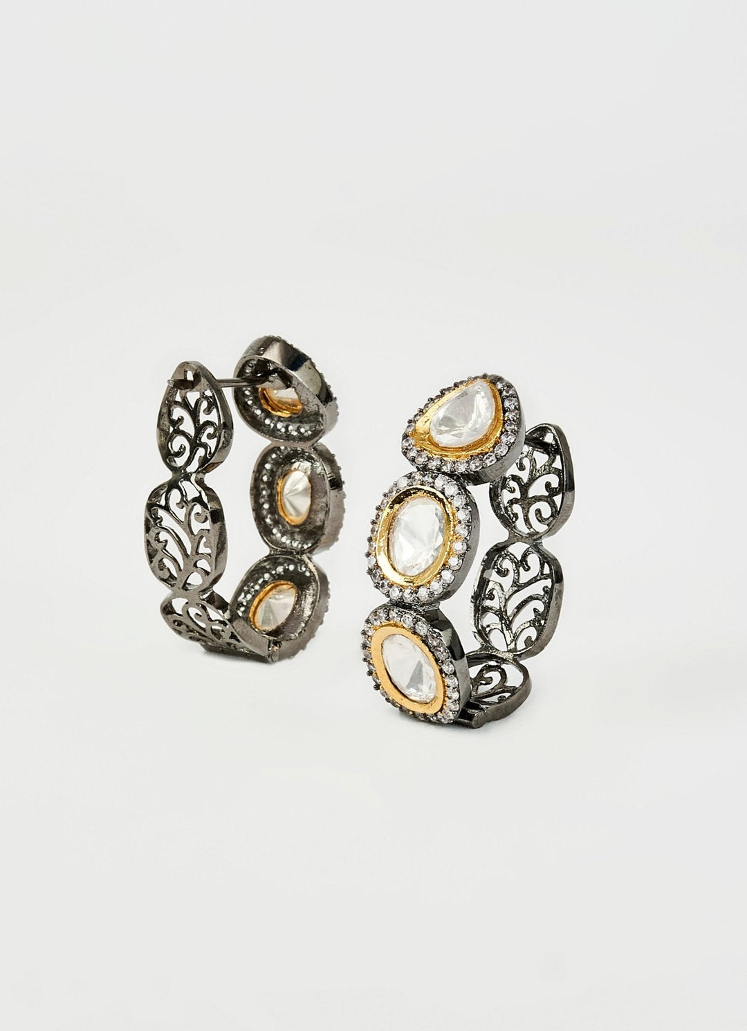 Silver Plated Gold Zircon Hoop Earrings Vivinia by Vidhi Mehra - Fabilicious Fashion