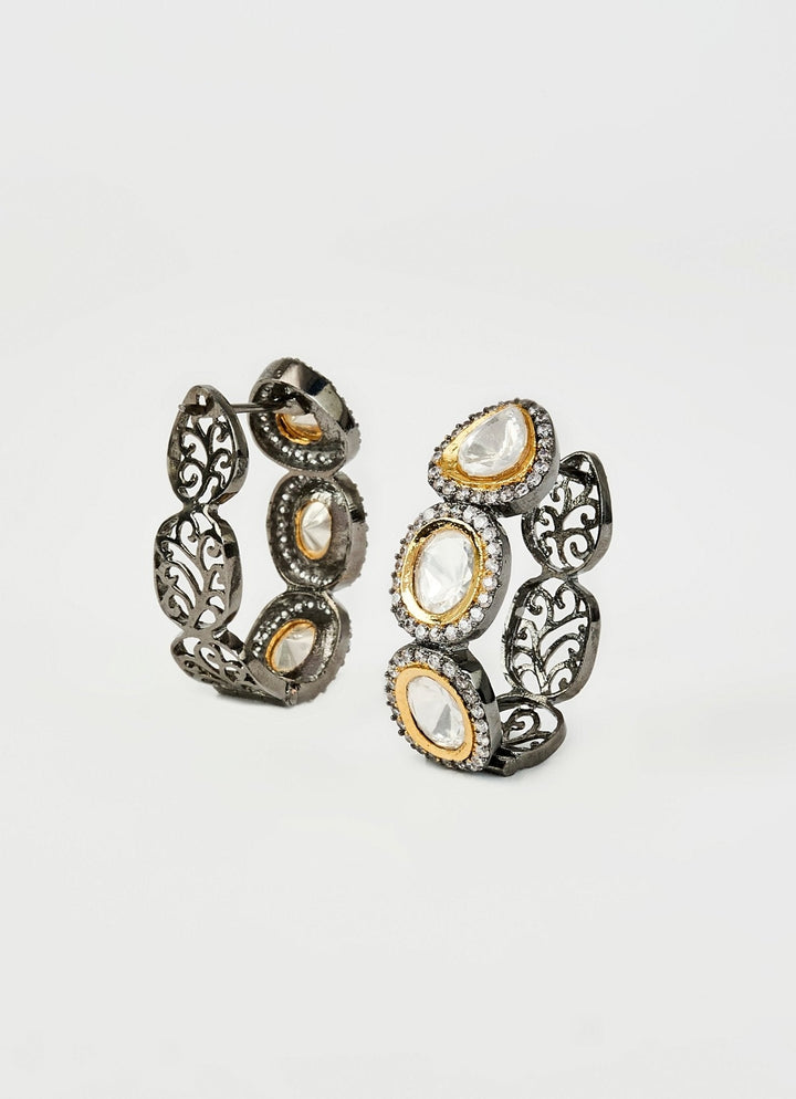Silver Plated Gold Zircon Hoop Earrings Vivinia by Vidhi Mehra - Fabilicious Fashion