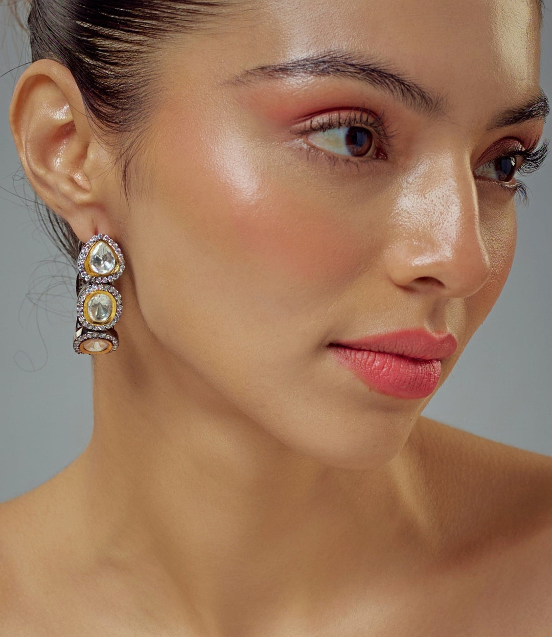 Silver Plated Gold Zircon Hoop Earrings Vivinia by Vidhi Mehra - Fabilicious Fashion