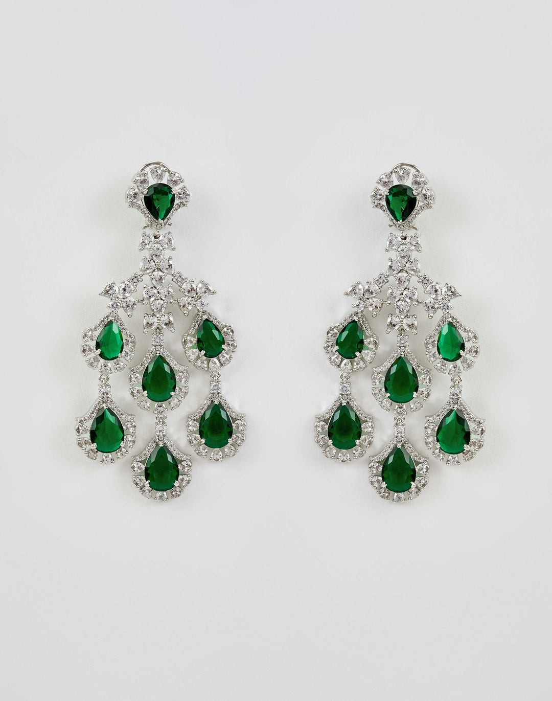 Silver Plated Green And Crystal Dangler Earrings Vivinia by Vidhi Mehra - Fabilicious Fashion