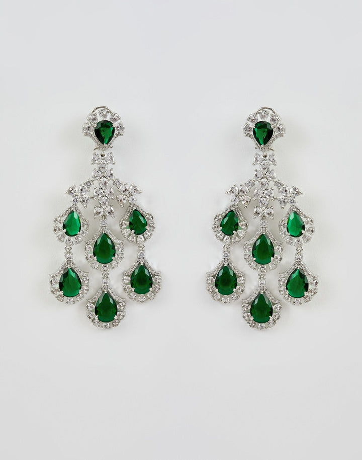 Silver Plated Green And Crystal Dangler Earrings Vivinia by Vidhi Mehra - Fabilicious Fashion