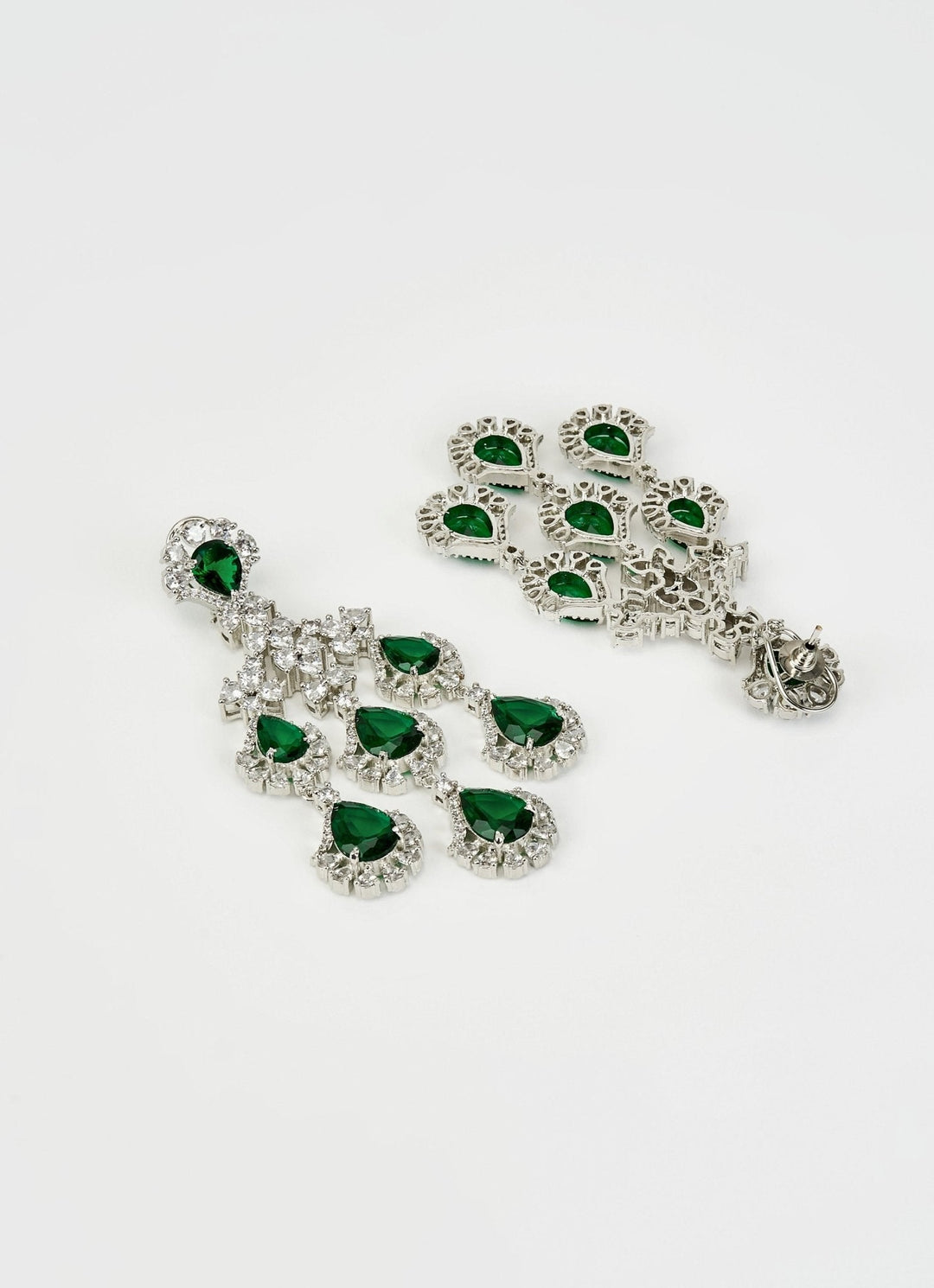 Silver Plated Green And Crystal Dangler Earrings Vivinia by Vidhi Mehra - Fabilicious Fashion