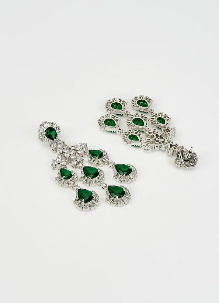 Silver Plated Green And Crystal Dangler Earrings Vivinia by Vidhi Mehra - Fabilicious Fashion