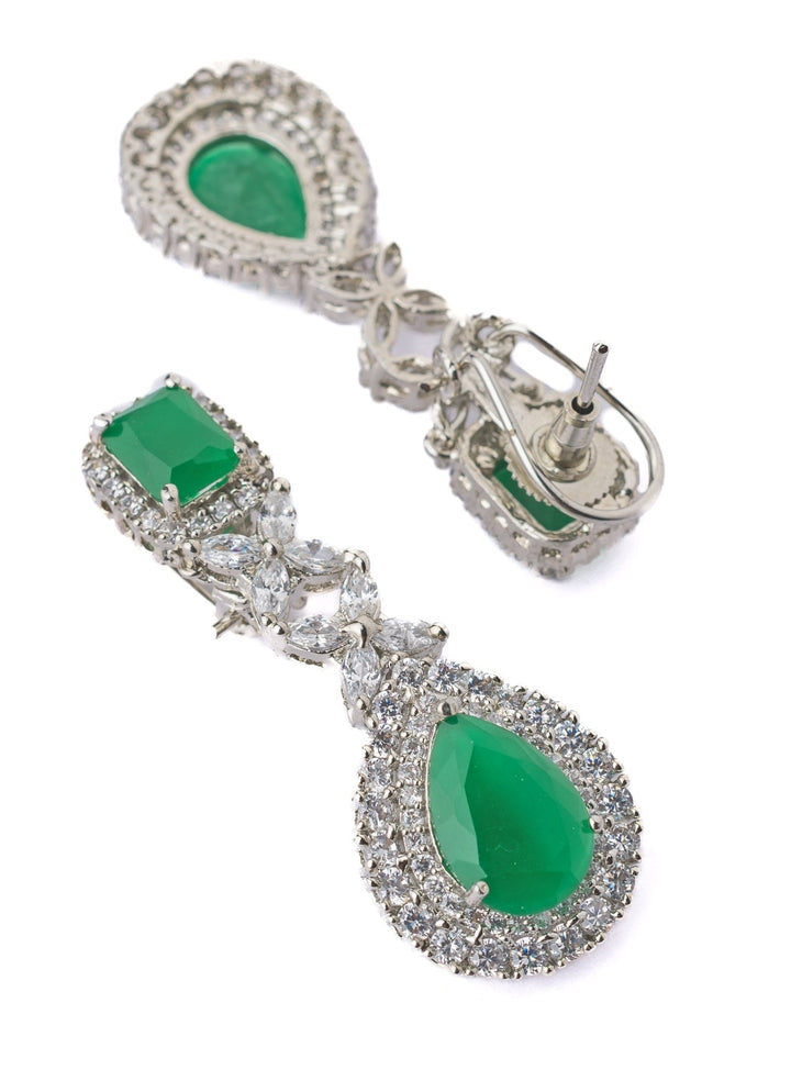 Silver Plated Green Short Necklace Set Vivinia by Vidhi Mehra - Fabilicious Fashion