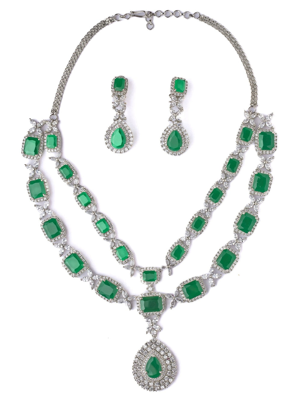 Silver Plated Green Short Necklace Set Vivinia by Vidhi Mehra - Fabilicious Fashion