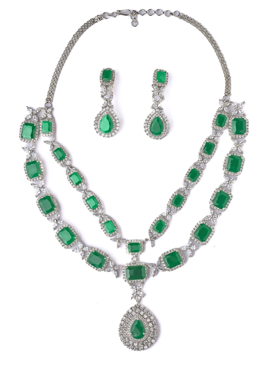 Silver Plated Green Short Necklace Set Vivinia by Vidhi Mehra - Fabilicious Fashion