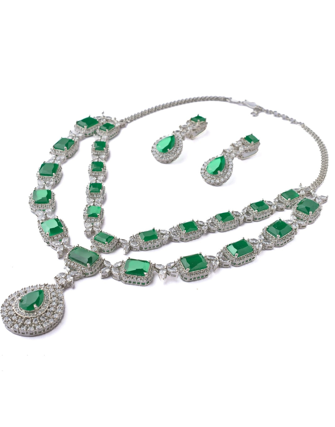 Silver Plated Green Short Necklace Set Vivinia by Vidhi Mehra - Fabilicious Fashion