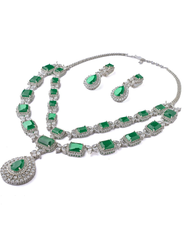 Silver Plated Green Short Necklace Set Vivinia by Vidhi Mehra - Fabilicious Fashion