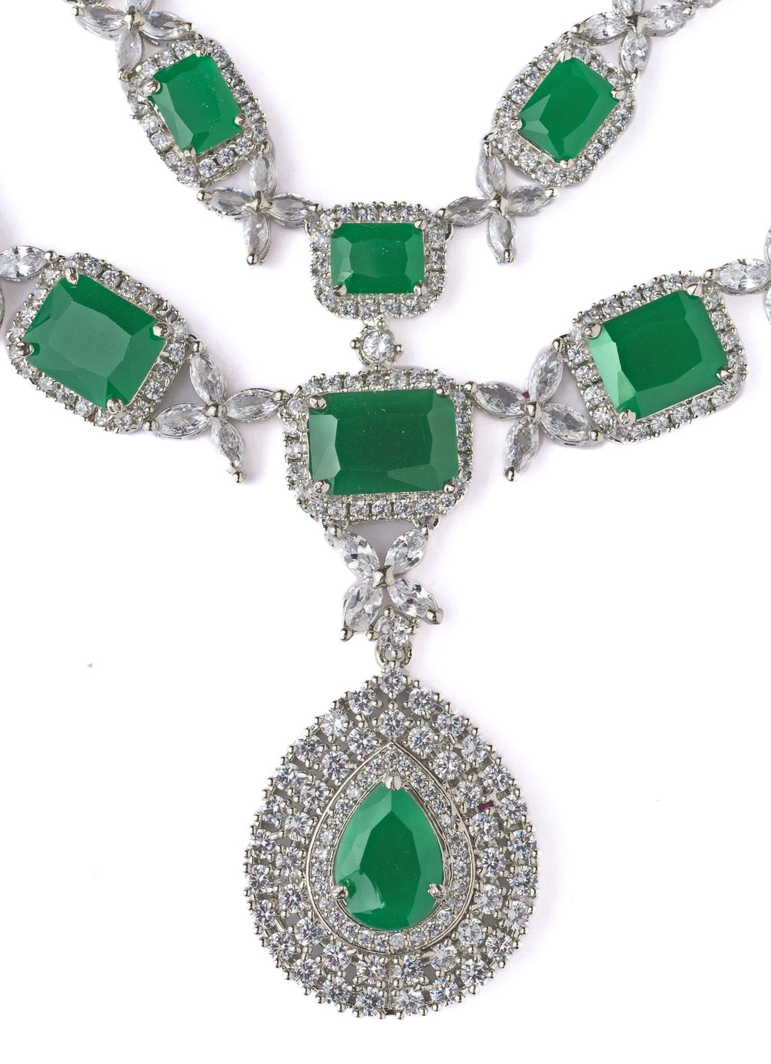 Silver Plated Green Short Necklace Set Vivinia by Vidhi Mehra - Fabilicious Fashion