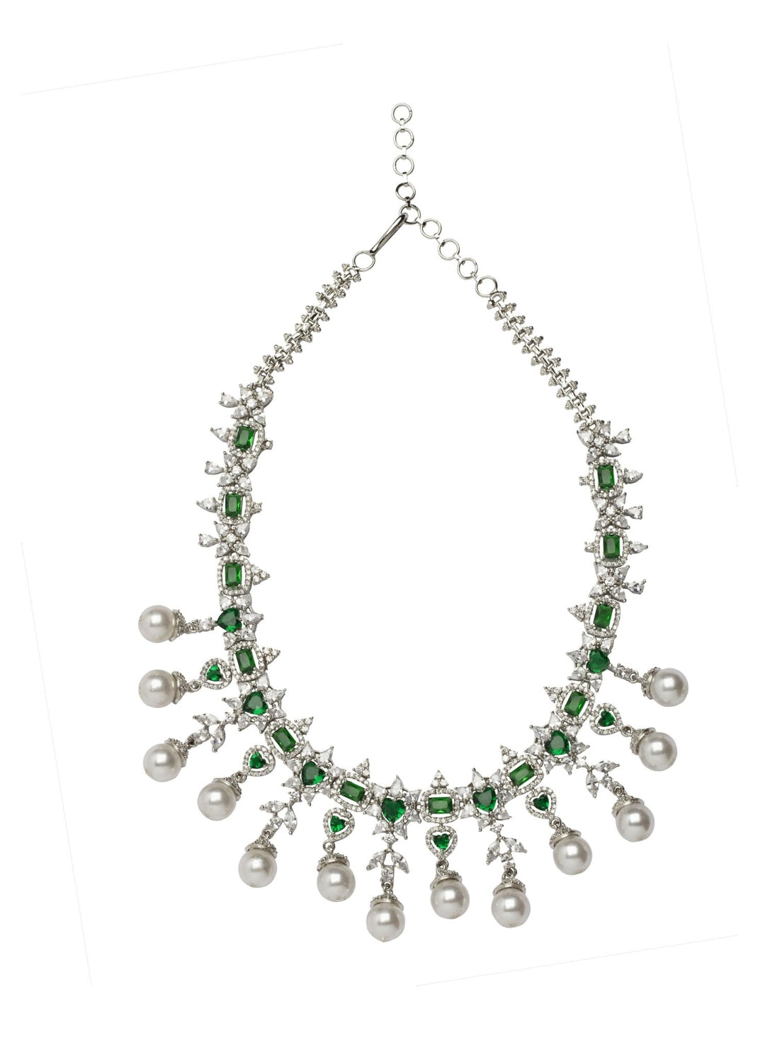 Silver Plated Green Stone Zircon Necklace Set Vivinia by Vidhi Mehra - Fabilicious Fashion