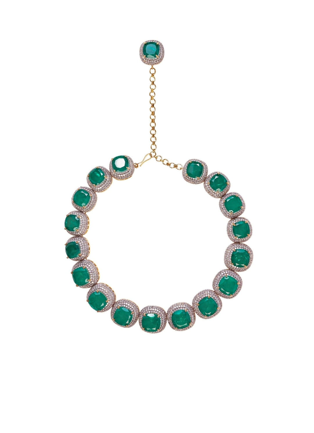 Silver Plated Green Synthetic Stone Statement Choker Necklace Set Vivinia by Vidhi Mehra - Fabilicious Fashion