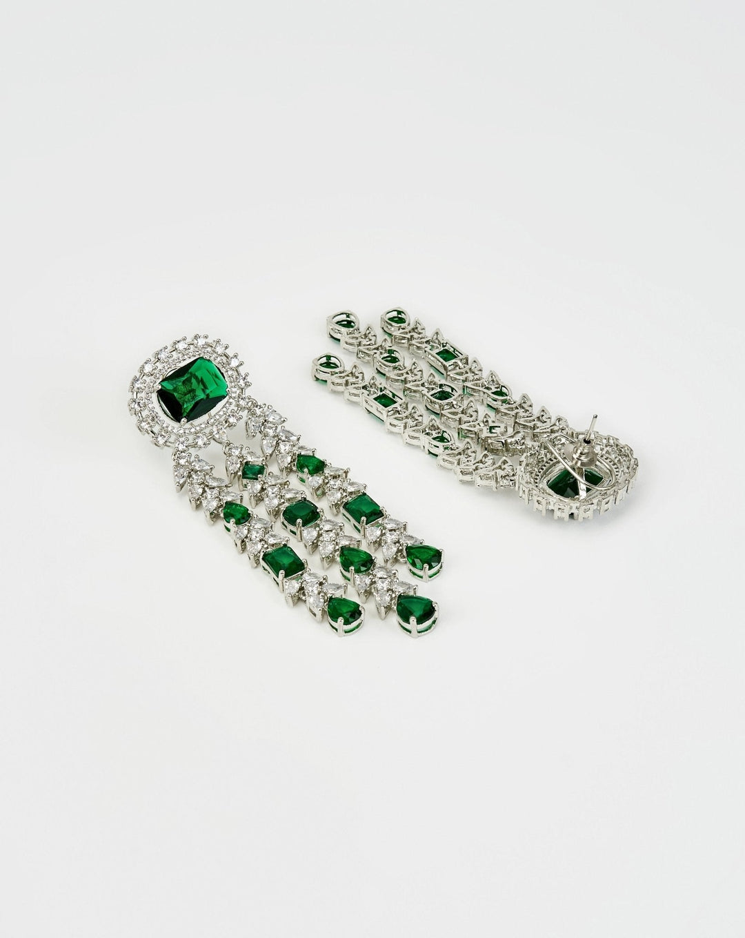 Silver Plated Green Zircon Dangler Drop Earrings Vivinia by Vidhi Mehra - Fabilicious Fashion