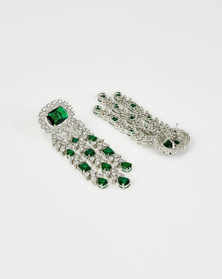 Silver Plated Green Zircon Dangler Drop Earrings Vivinia by Vidhi Mehra - Fabilicious Fashion