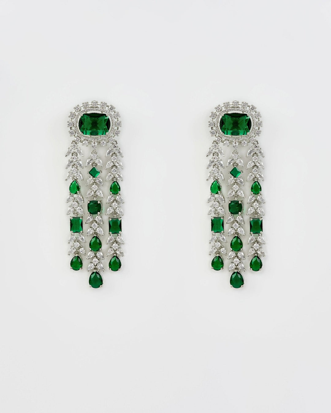 Silver Plated Green Zircon Dangler Drop Earrings Vivinia by Vidhi Mehra - Fabilicious Fashion