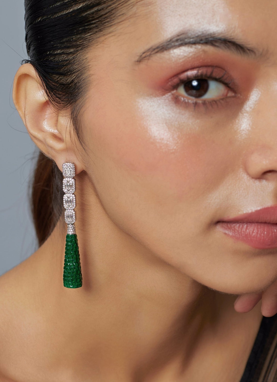 Silver Plated Green Zircon Dangler Earrings Vivinia by Vidhi Mehra - Fabilicious Fashion