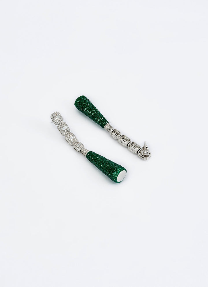 Silver Plated Green Zircon Dangler Earrings Vivinia by Vidhi Mehra - Fabilicious Fashion