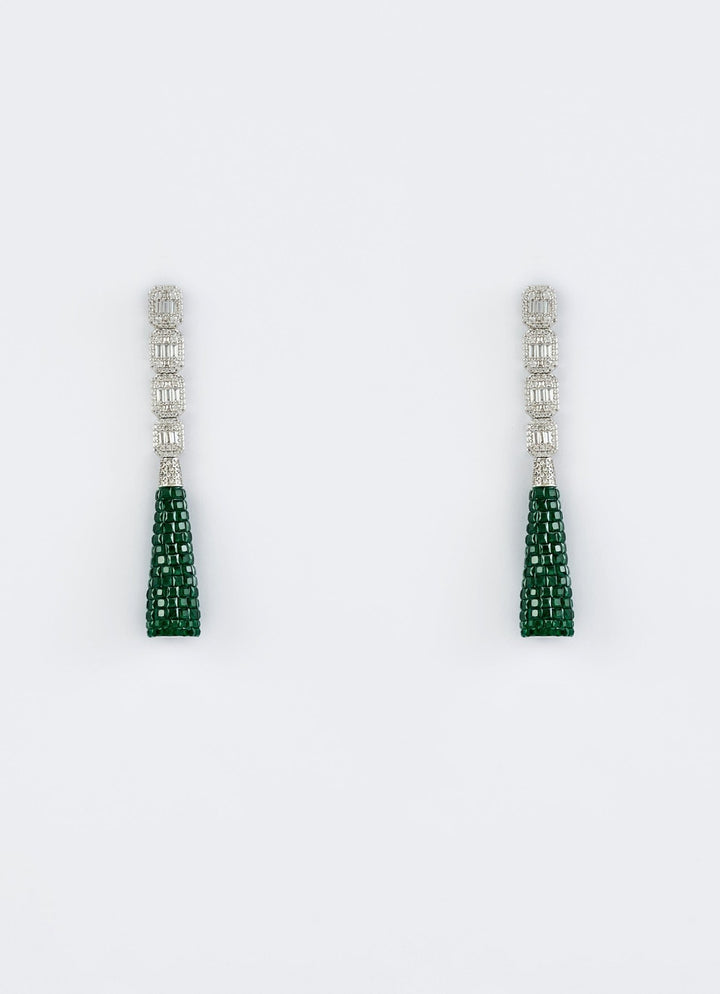Silver Plated Green Zircon Dangler Earrings Vivinia by Vidhi Mehra - Fabilicious Fashion