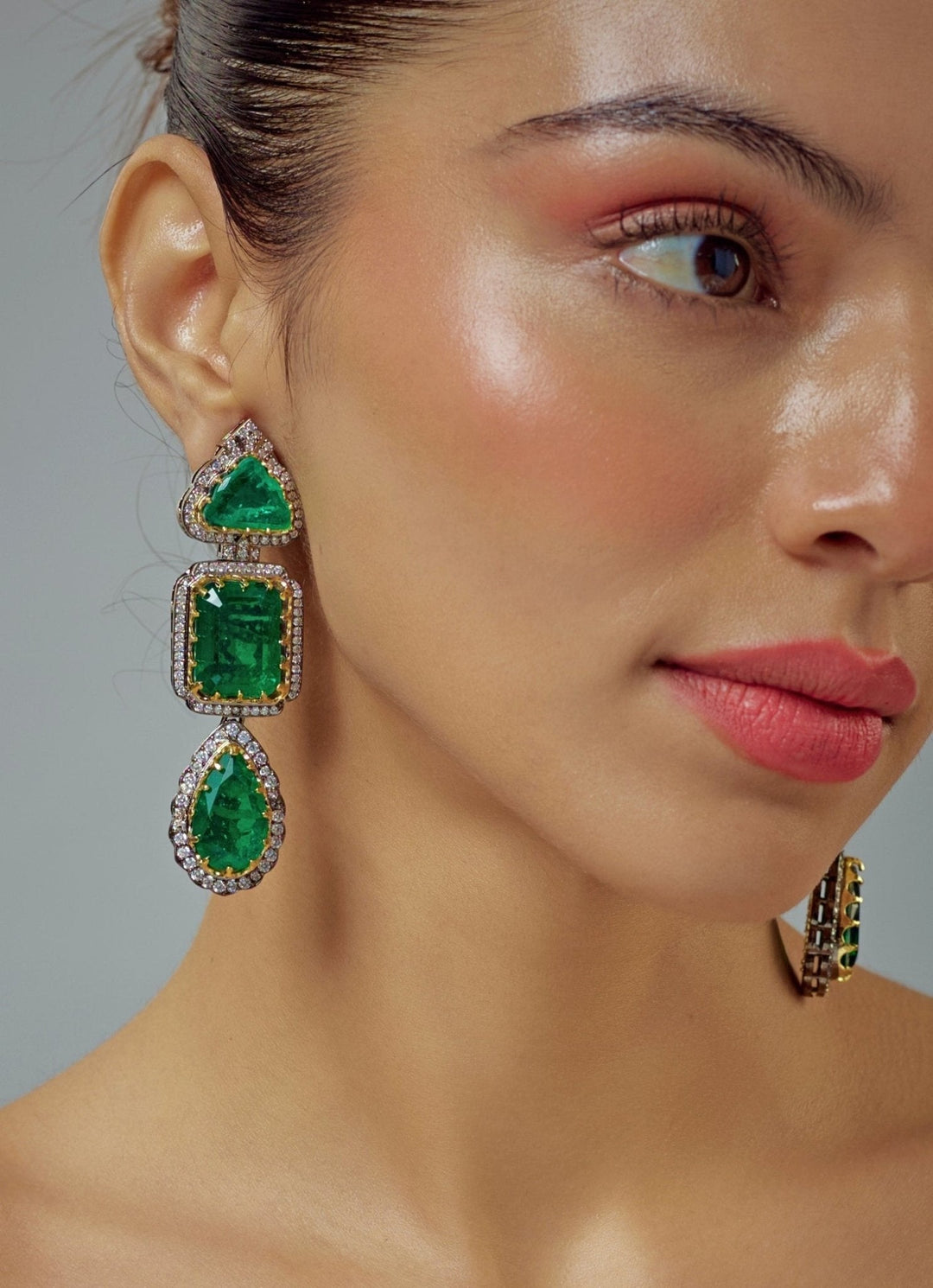 Silver Plated Green Zircon Danglers Earrings Vivinia by Vidhi Mehra - Fabilicious Fashion