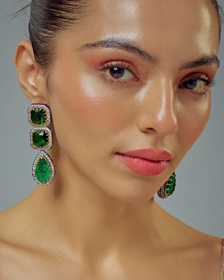 Silver Plated Green Zircon Danglers Earrings Vivinia by Vidhi Mehra - Fabilicious Fashion