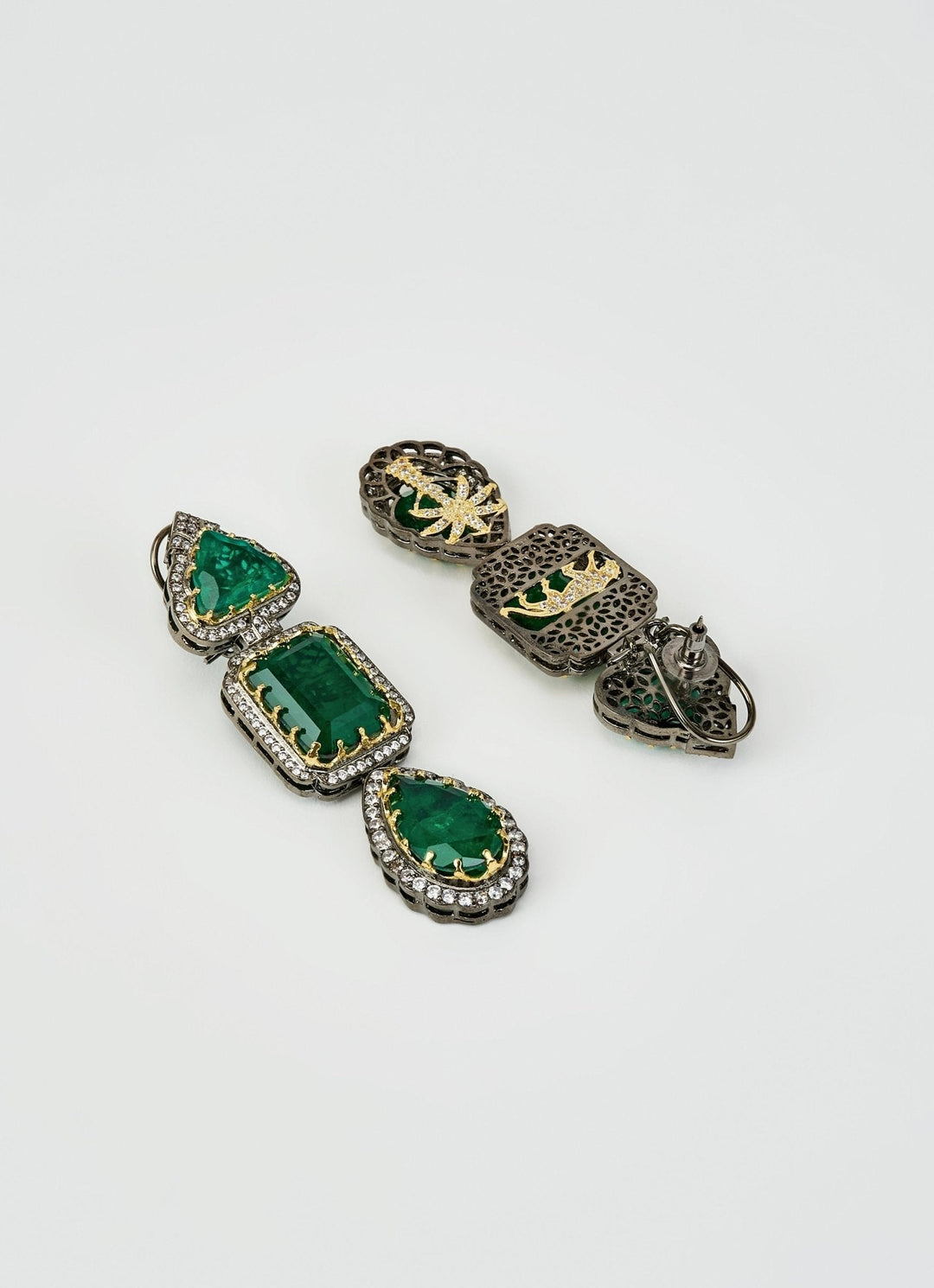 Silver Plated Green Zircon Danglers Earrings Vivinia by Vidhi Mehra - Fabilicious Fashion