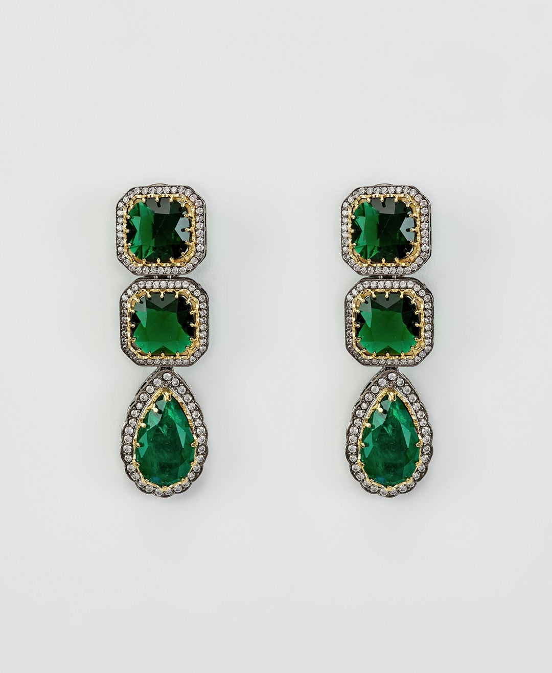 Silver Plated Green Zircon Danglers Earrings Vivinia by Vidhi Mehra - Fabilicious Fashion
