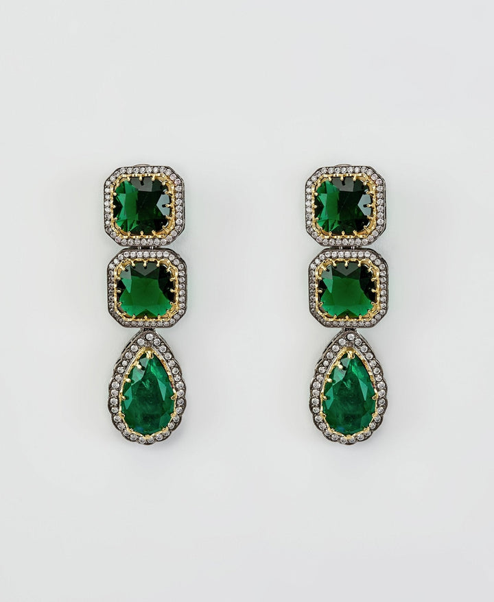 Silver Plated Green Zircon Danglers Earrings Vivinia by Vidhi Mehra - Fabilicious Fashion