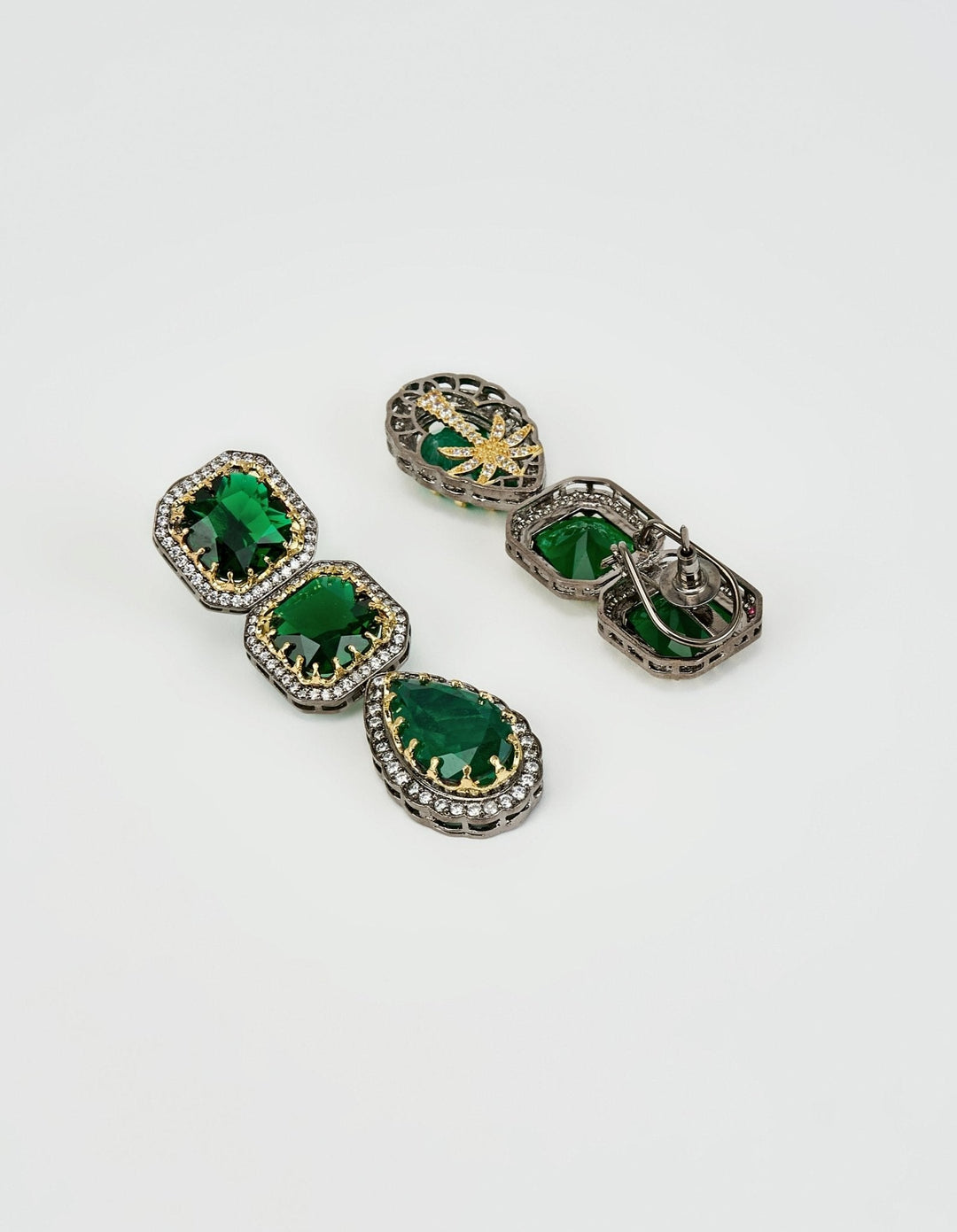 Silver Plated Green Zircon Danglers Earrings Vivinia by Vidhi Mehra - Fabilicious Fashion