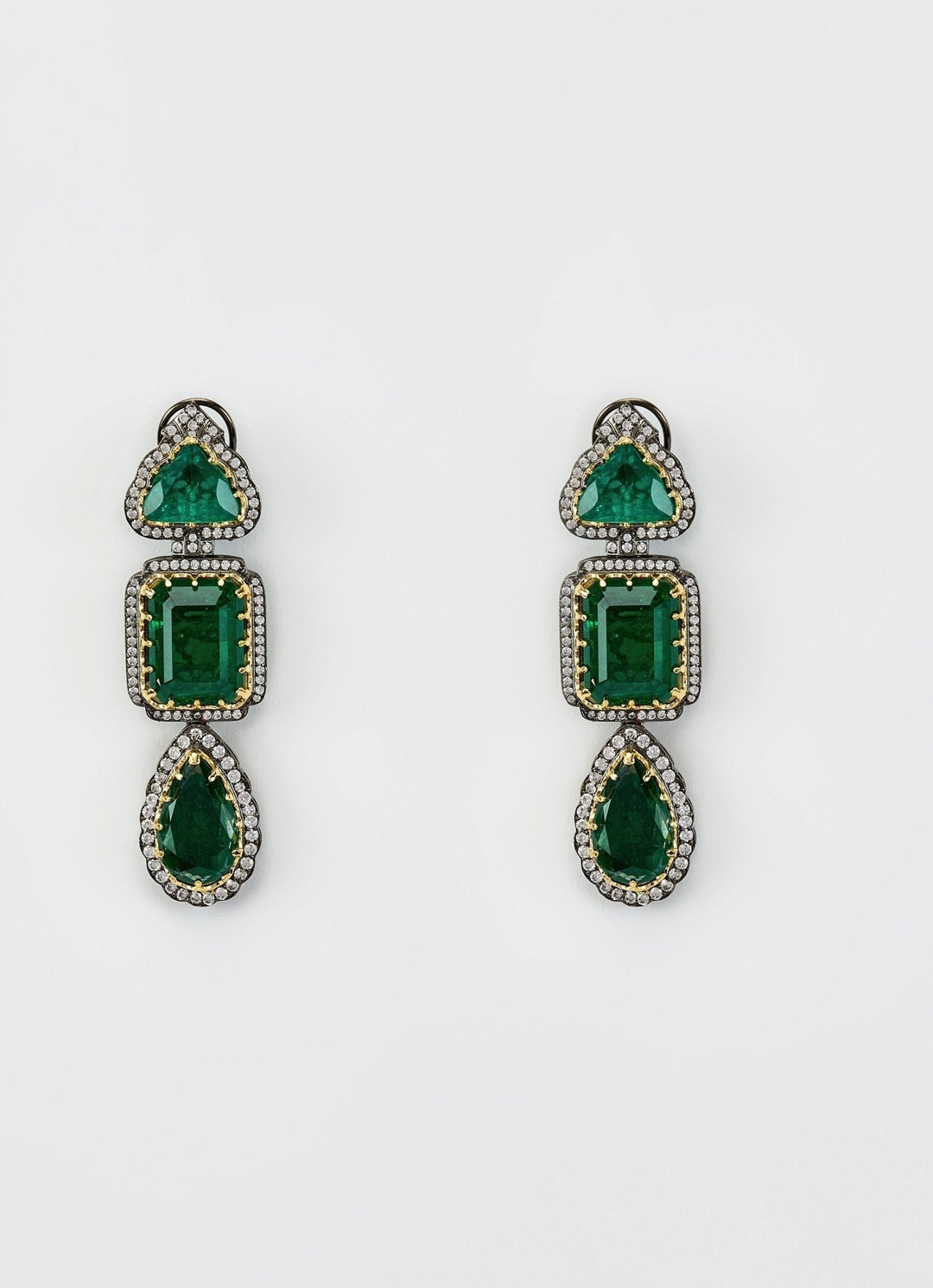 Silver Plated Green Zircon Danglers Earrings Vivinia by Vidhi Mehra - Fabilicious Fashion