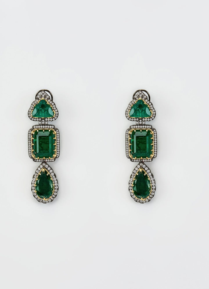 Silver Plated Green Zircon Danglers Earrings Vivinia by Vidhi Mehra - Fabilicious Fashion