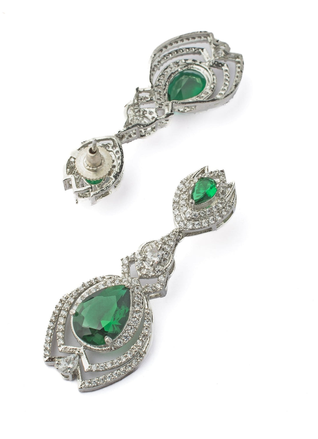 Silver Plated Green Zircon Earrings Vivinia by Vidhi Mehra - Fabilicious Fashion