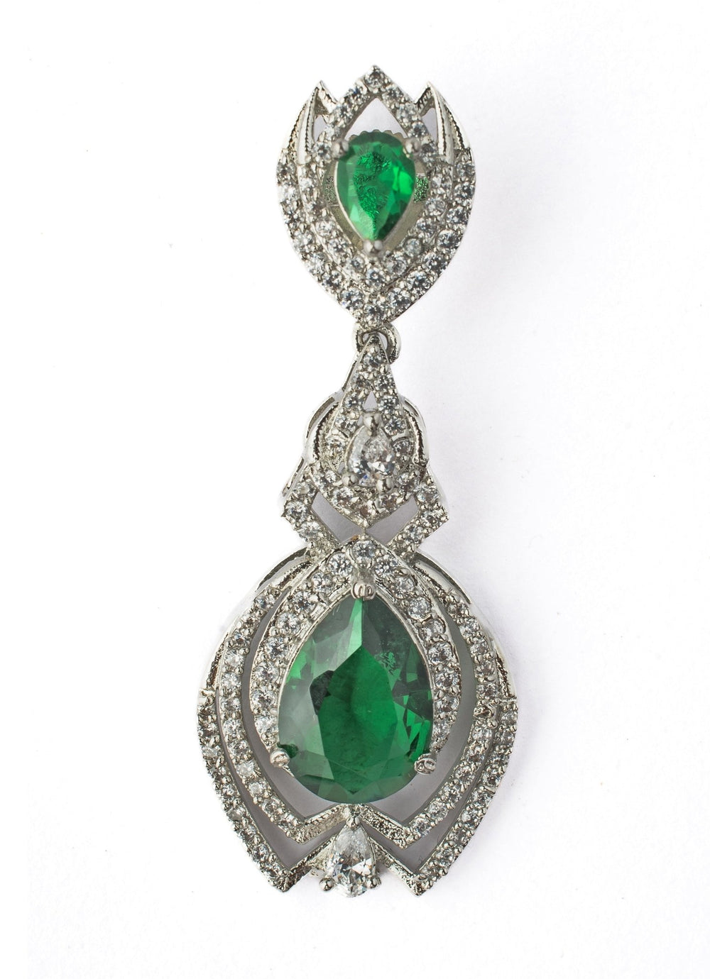 Silver Plated Green Zircon Earrings Vivinia by Vidhi Mehra - Fabilicious Fashion
