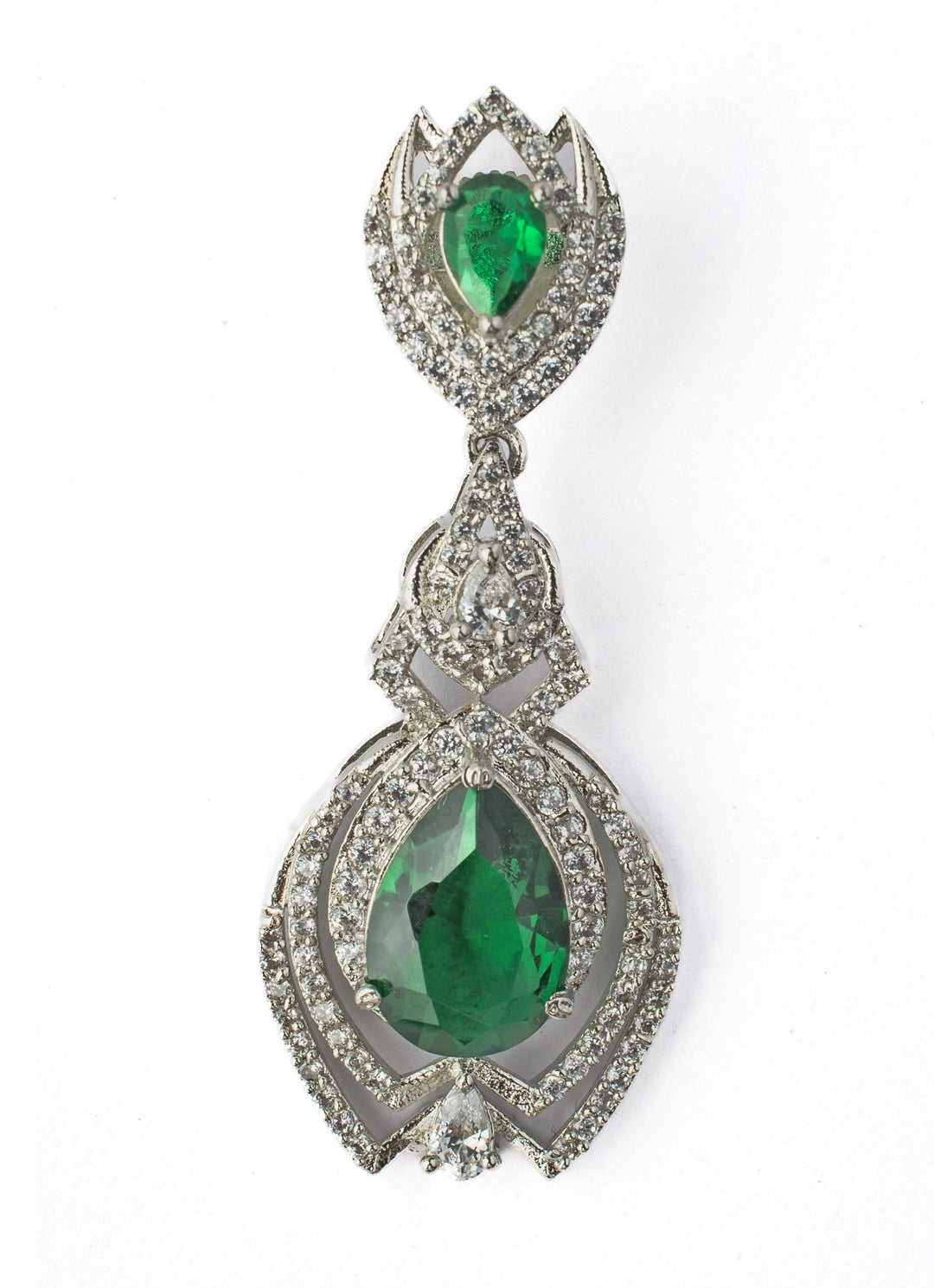 Silver Plated Green Zircon Earrings Vivinia by Vidhi Mehra - Fabilicious Fashion