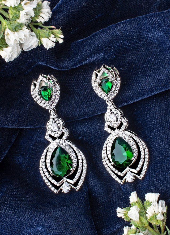 Silver Plated Green Zircon Earrings Vivinia by Vidhi Mehra - Fabilicious Fashion