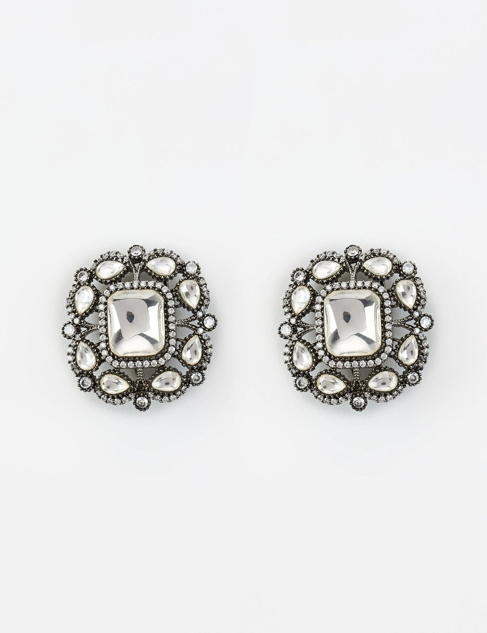 Silver Plated Kundan And Polki Stud Earrings Vivinia by Vidhi Mehra - Fabilicious Fashion